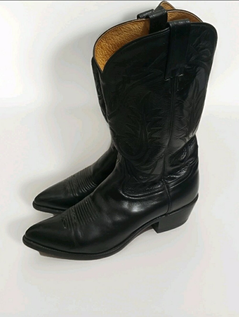Tony Lama Black Leather Western Cowboy Boots Mens 11.5 D Pointed Toe Made Mexico